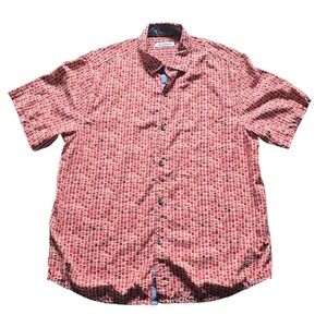 Tommy Bahama Silk Abstract Brick Pattern Short Sleeve Button Up Shirt Sz‎ L